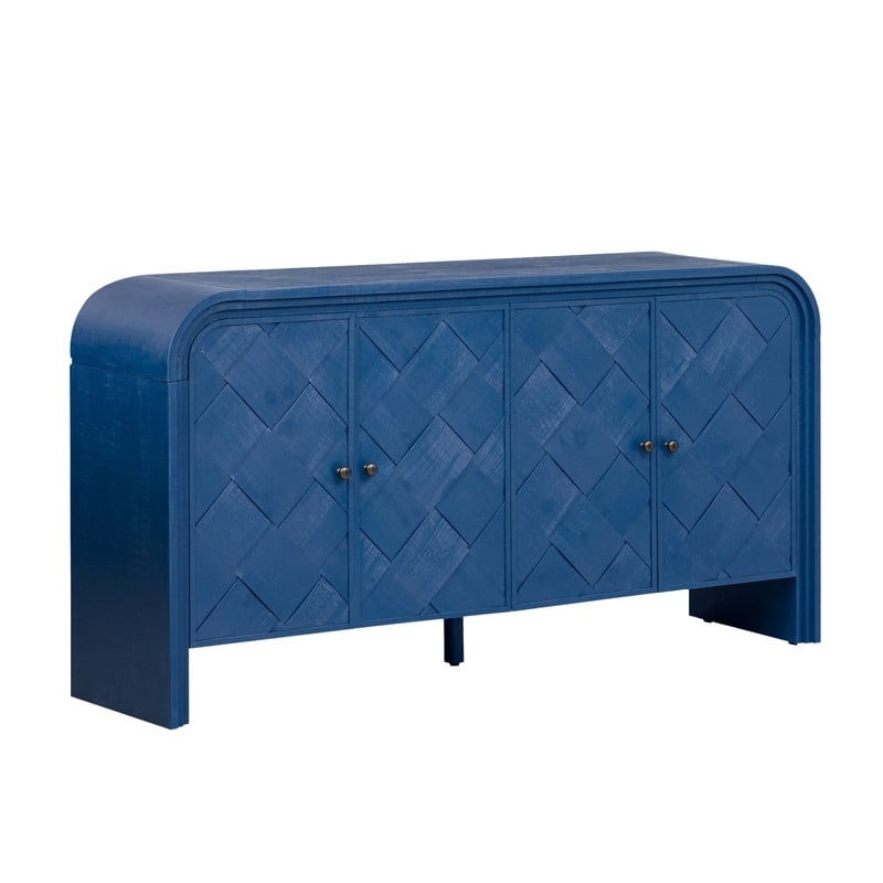 59.8" Luxury Multi-Functional MDF Sideboard with Woven Wood Slat Doors and Tiered Design for Home Storage