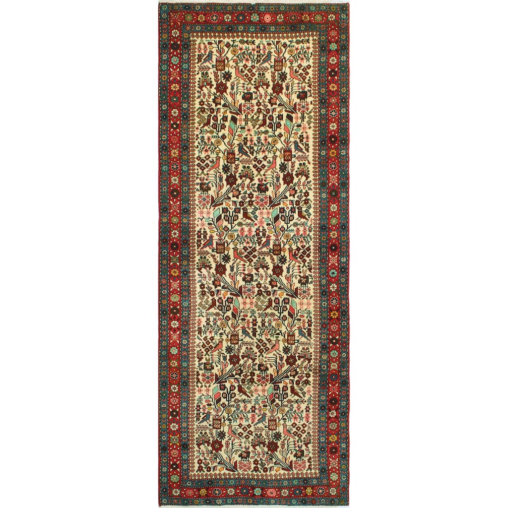 Noori Rug Fine Vintage Distressed Samia Ivory/Red Runner - 3'7" x 9'7"