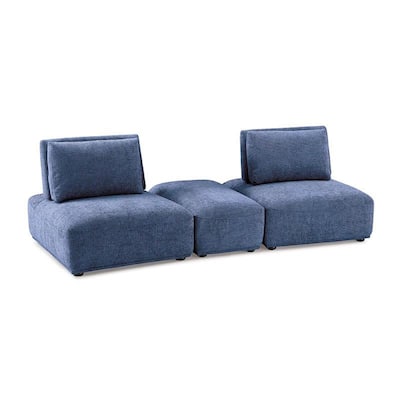 Stavan Modular Curved 2 Seater Sofa, Ottoman, Blue Adjustable Backs