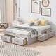 preview thumbnail 2 of 7, Sleek Design Full Size Platform Bed with 6 Storage Drawers, Wooden Bed Without Headboard, Antique White