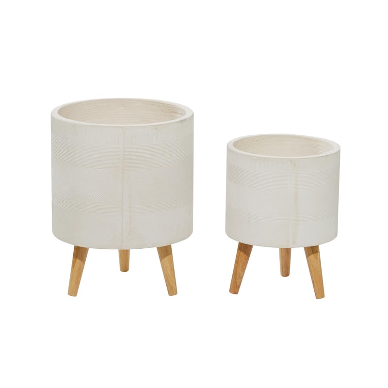 Magnesium Oxide Indoor Outdoor Planter with Wood Tripod Legs - Set of 2 White or Dark Gray - Roche River Decor