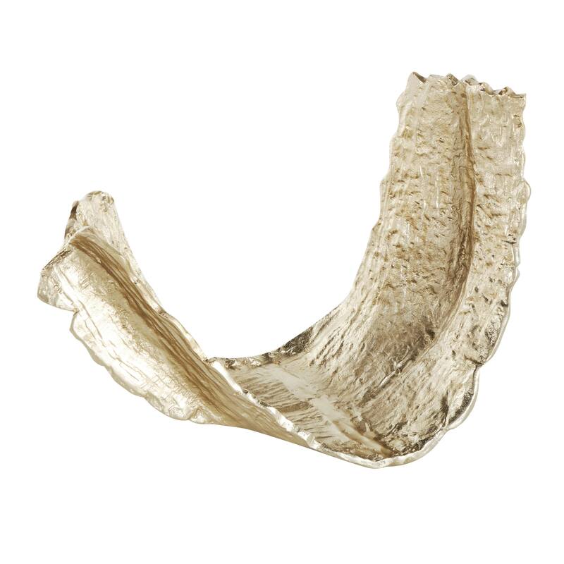 Aluminum Metal Leaf Textured Folded Leaf Decorative Bowl - Gold - Roche River Decor