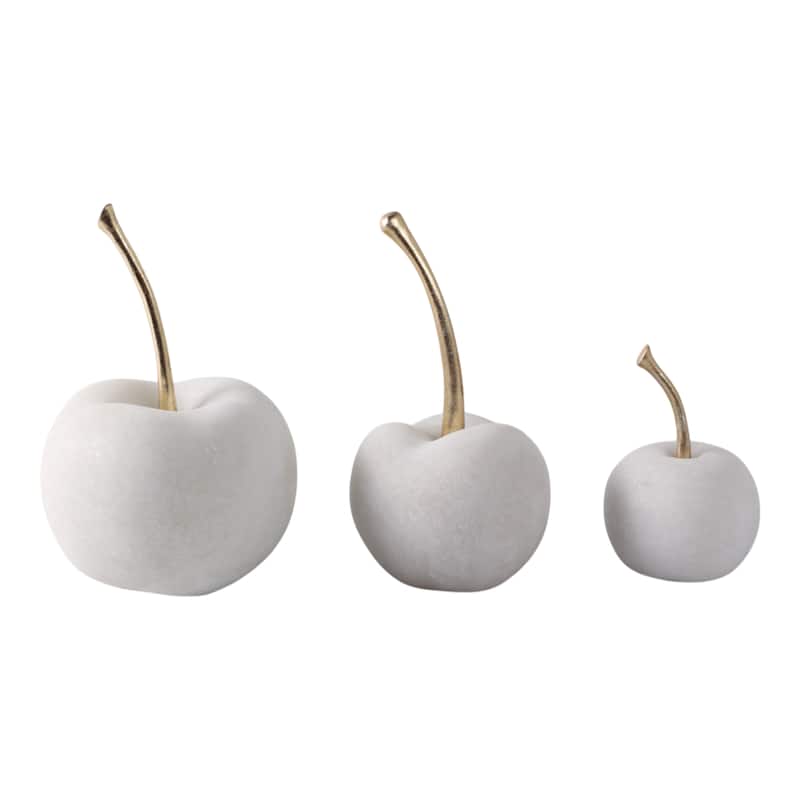 Polyresin Decorative Object Cherry Sculptures (Set of 3) - 8/5" White - 5.25" x 5.25" x 8"
