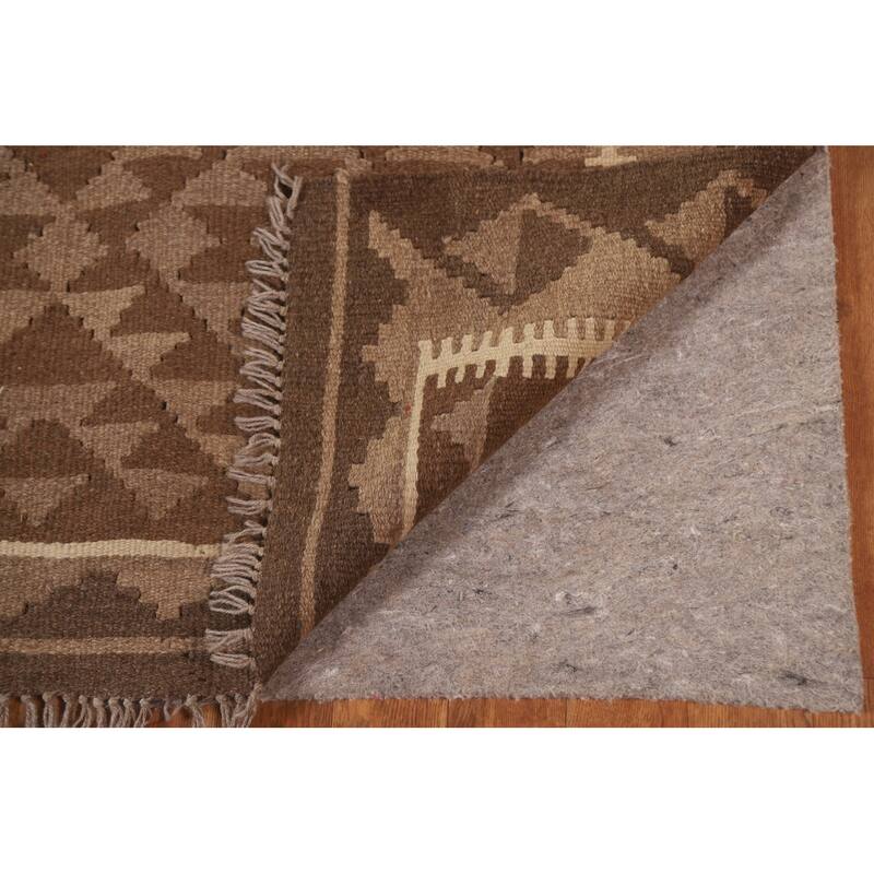 Hand-woven Geometric Kilim Area Rug Oriental Brown Wool Carpet - 5'0" x 6'10"