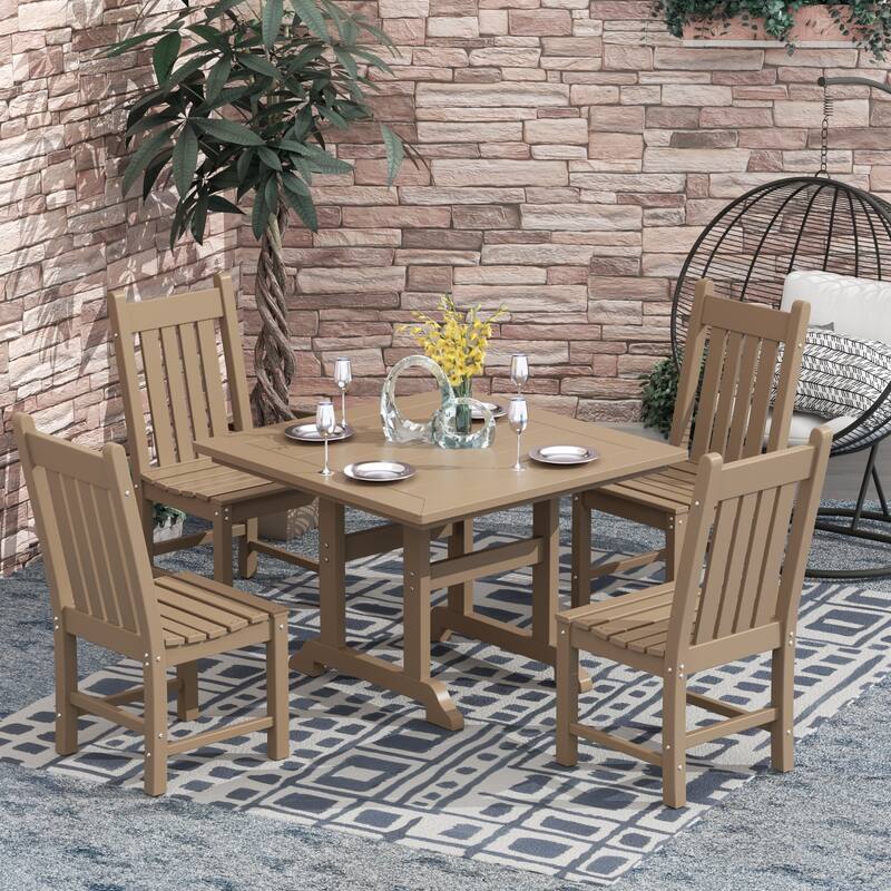 Laguna Hdpe All Weather Outdoor Patio Dining Set with Square Table, Armless Chairs (5-Piece Set)
