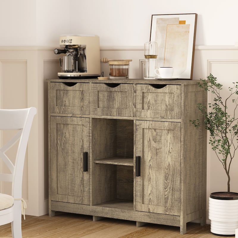 Wooden Floor Cabinet with Drawers and Shelves