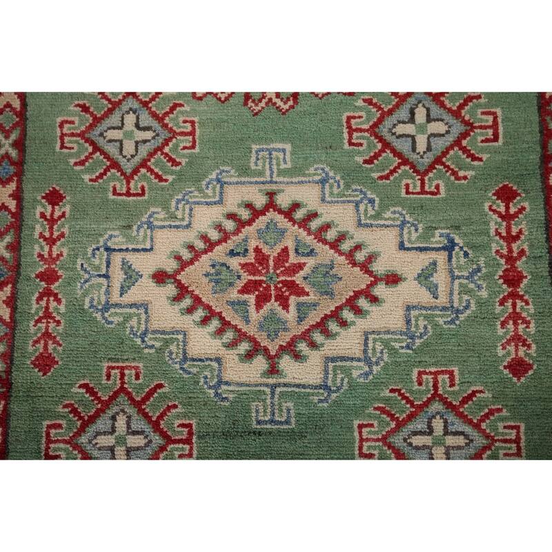 Green Kazak Accent Rug Hand-Knotted Wool Carpet - 3'5" x 4'9"