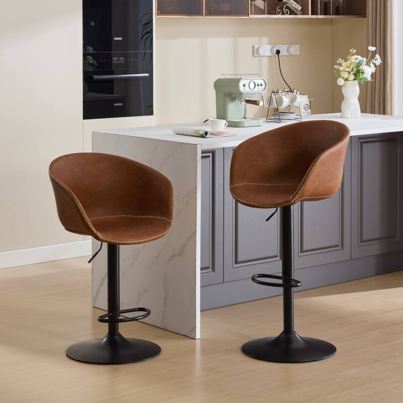 Faux Leather Bar Stool with Back Footrest