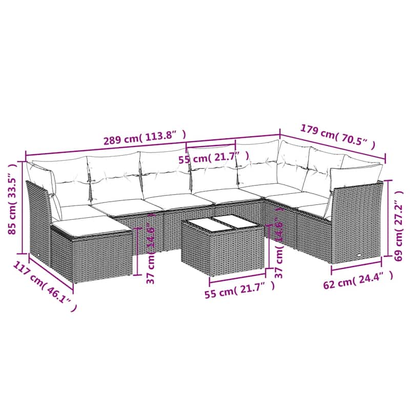 vidaXL Garden Sofa Set Brown and Cream White - 21.7 x 21.7 x 14.6