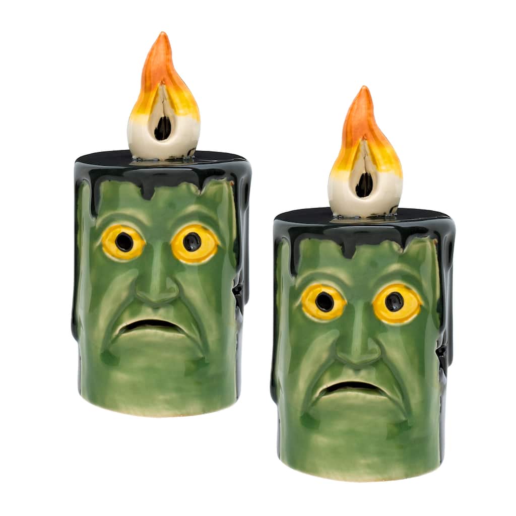 National Tree Company 6" Green Halloween Porcelain Candle (Set of 2) - 6 in