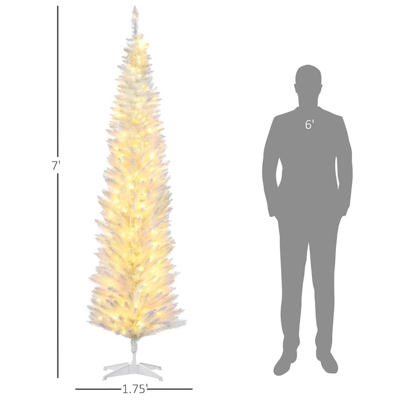 HOMCOM 7' Tall Pre-Lit Slim Noble Fir Artificial Christmas Tree with Realistic Branches, 200 Warm White LED Lights and 499 Tips