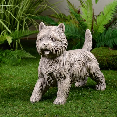 Hand-Painted Cairn Terrier Dog Outdoor Garden Statue - 15" - Gray