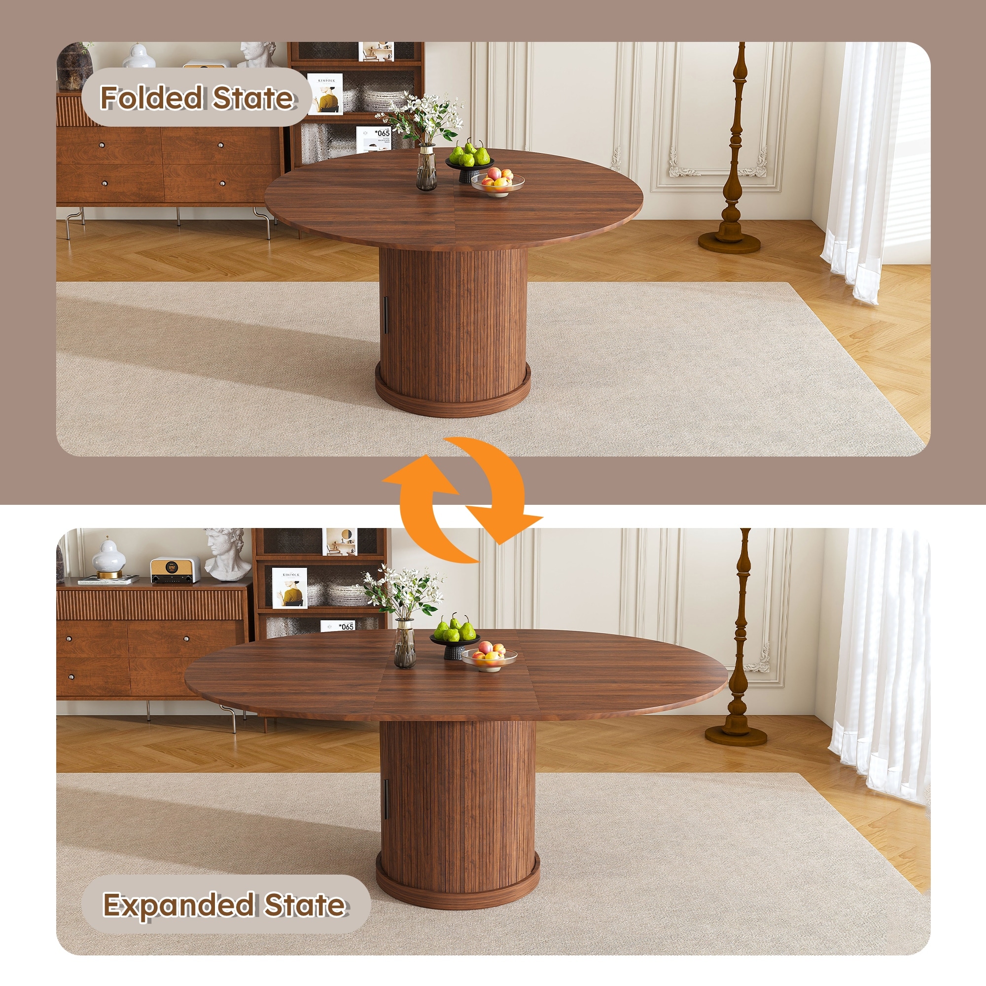 Dining Table with 2-Tier Storage for 4-6, Extendable Home Office Table, Kitchen Table with Drawer
