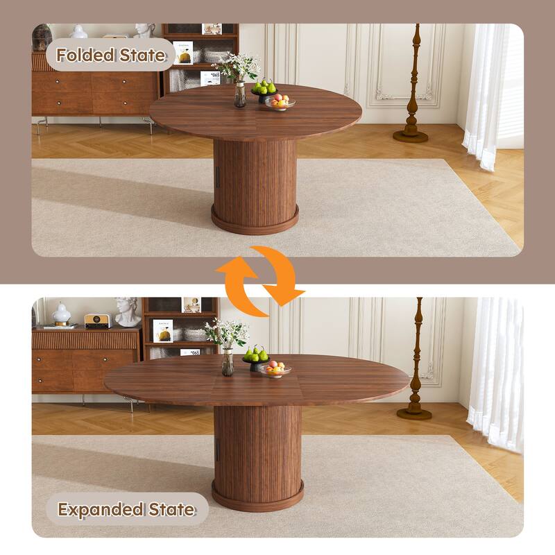 Roomfitters 59 Inch Extendable Oval Dining Table with Storage Pedestal, Expandable Kitchen Table for 4-6, Walnut Brown Finish