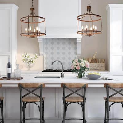 Farmhouse Rustic 6-Light Drum Chandelier Metal Kitchen Island Lights for Dining Room