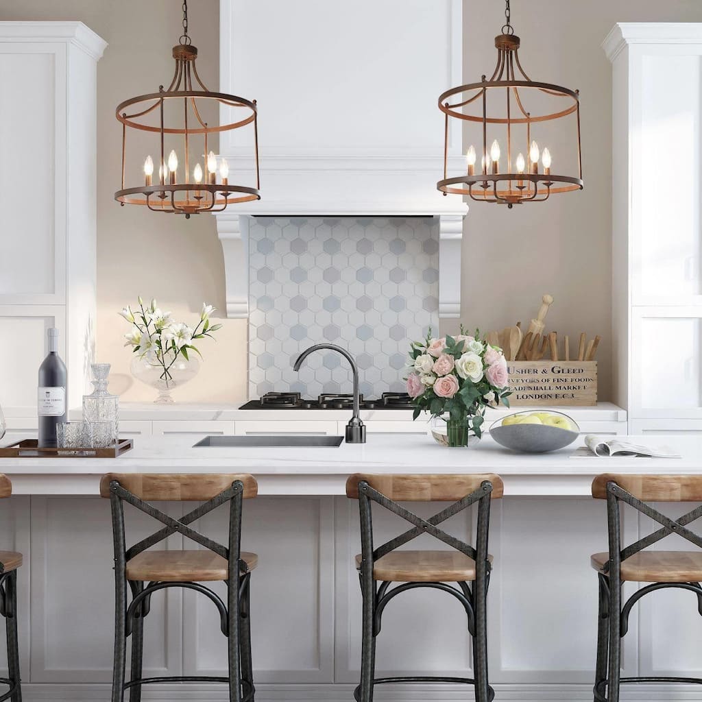 Farmhouse Rustic 6-Light Drum Chandelier Metal Kitchen Island Lights for Dining Room