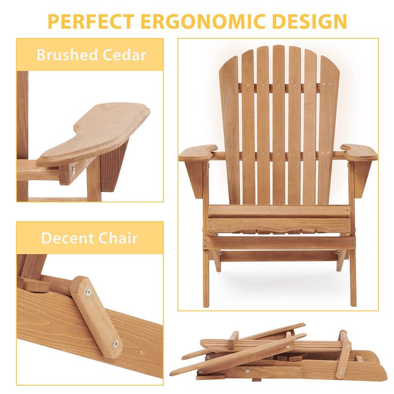 Anmytek Set of 2 Brushed Cedar Adirondack Chairs Solid Wood Outdoor Patio seating with Slatted Backrest and Wide Armrests