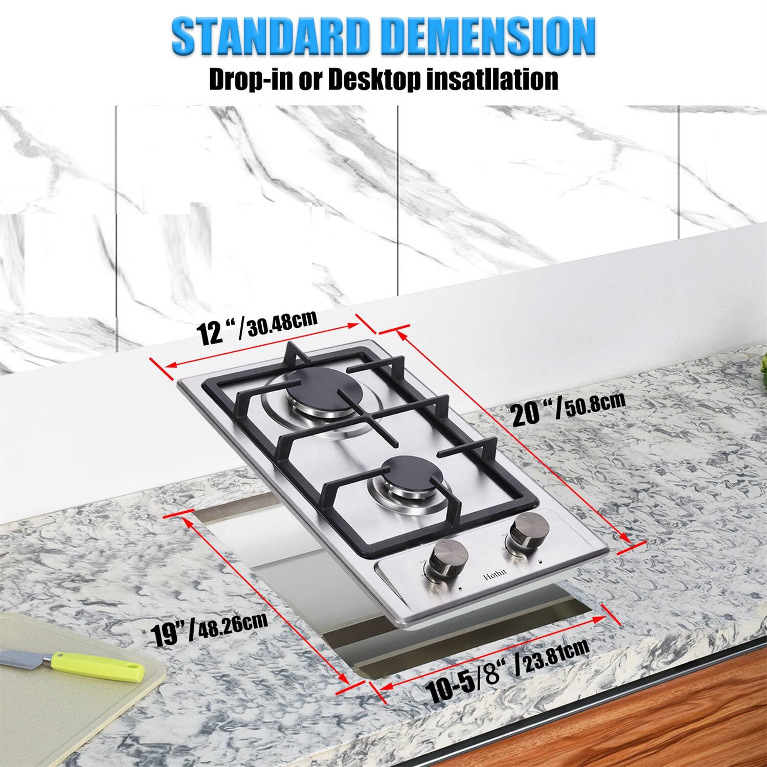 2 Burner Propane Gas Cooktop, LPG/NG Dual Fuel BuiltIn Gas Stove Top