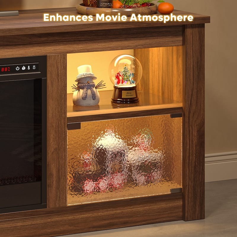 Bestier 63 in. Freestanding Media Console Electric Fireplace TV Stand Fits TV's Up to 70 in. with Cabinet - 62 inches