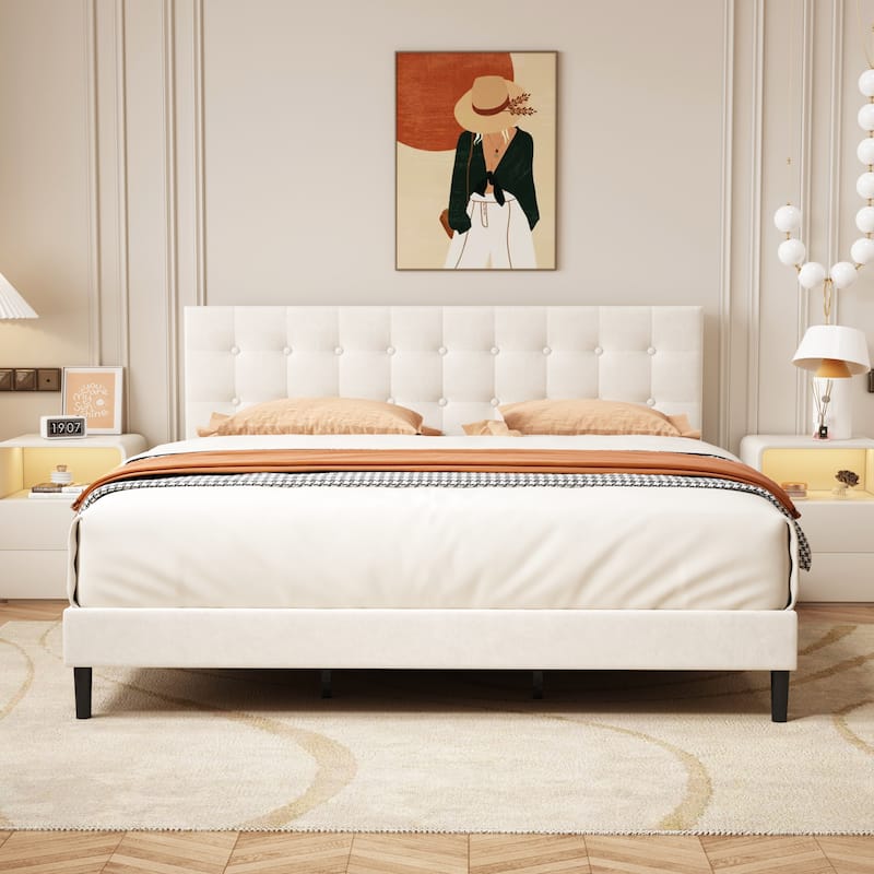 Alazyhome Square Tufted Upholstered Platform Bed Frame