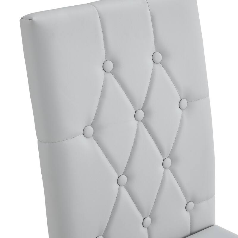 Modern Set of 4 Armless Dining Chairs with Grid Quilted Studded Backrest Metal Legs, for Dining Room Living Room and Bedroom