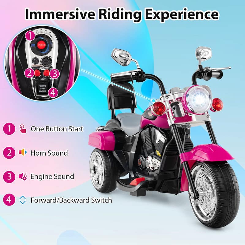 6V Powered Toddler 3-Wheel Motorbike Ride On Toy with Horn and Headlight - 36" x 19" x 25" (L x W x H)