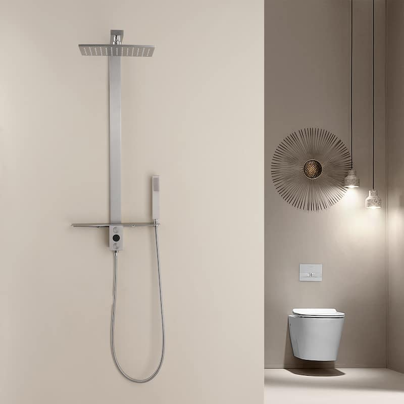 36"H Stainless Steel Exposed Rain Shower System With Handheld Shower (Valve Not Included)