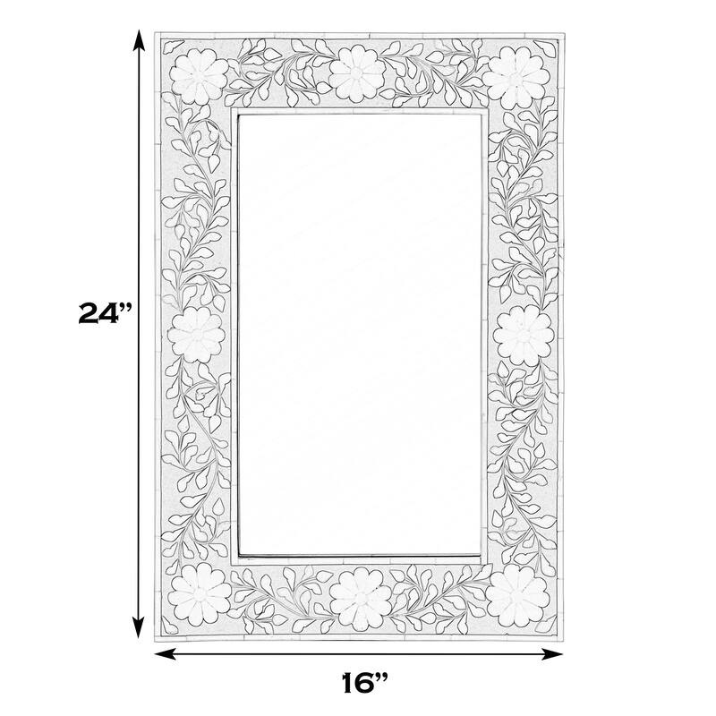 Vivienne 16 in. W x 24 in. H Rectangular Bone Inlay Horizontal or Vertical Hanging Accent Wall Mirror