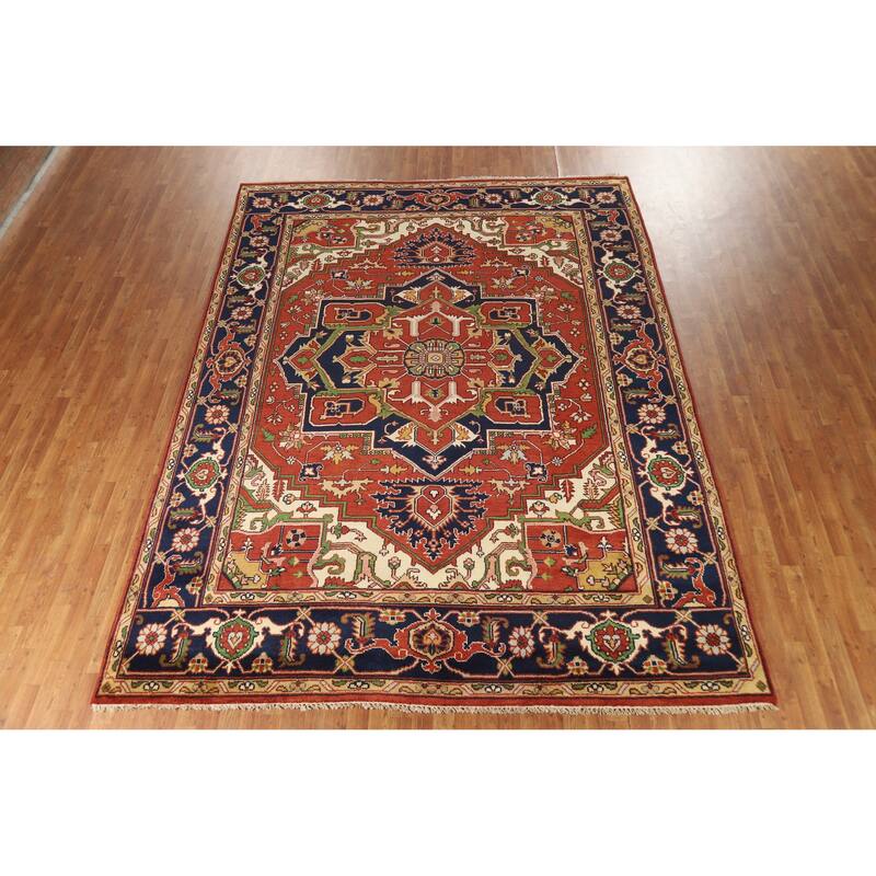 Hand Knotted Oriental 100% Wool Carpet Traditional Medallion Oranges & Rust Heriz (serapi) Area Rug - 11' 10'' X 8' 11''