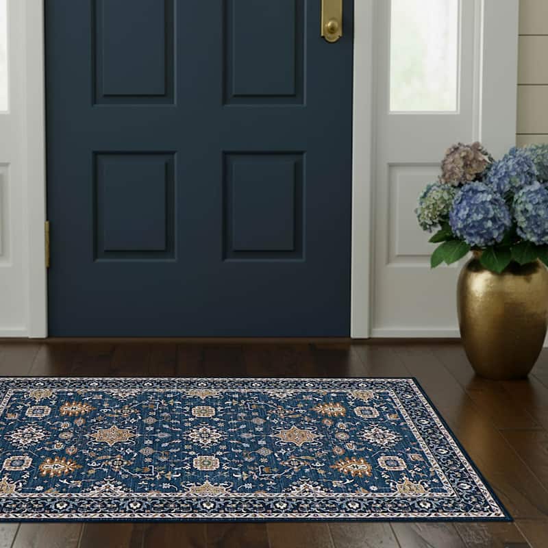 Laura Ashley Imagine Printed Chenille Washable Non-Slip Rugs - 26" x 45"/26" x 60" - Navy Blue