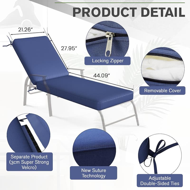 AECOJOY Chaise Lounge Cushions Outdoor Set of 2, Patio Lounge Chair Cushion for Outdoor Furniture