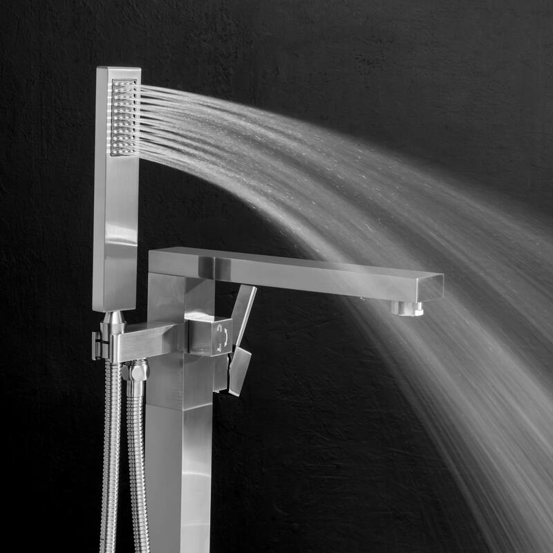 Bruch Nickel Finish Freestanding 35-inch Tub Filler Faucet - 35'' H x 6.8'' W x 10.24'' D