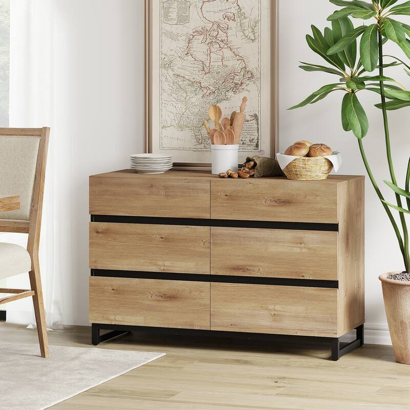 WAMPAT Modern Buffet Sideboards, Sideboard Buffet Cabinet with 6 Drawers , Coffee Bar Storage Cabinet for Kitchen
