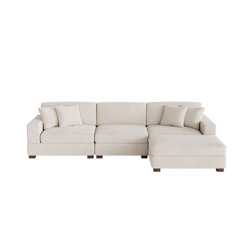 Ella 82" W/ 118" W Corduroy Modular Sectional Sofa with Ottoman