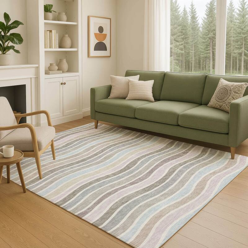 Machine Washable Indoor/ Outdoor Contemporary Stripe Chantille Rug