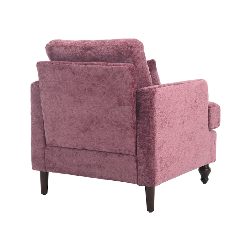 Chenille Fabric Accent Chair, Tufted Upholstered Living Room Chair, Lounge Armchair with Solid Wood Frame & Pillows