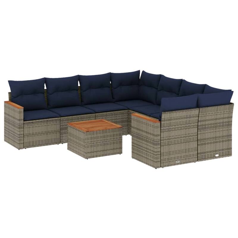 vidaXL Patio Sofa Set with Cushions Outdoor Furniture 9 Piece Poly Rattan - 24.4x 24.4x 27.2