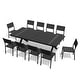 preview thumbnail 13 of 39, 11/13-Piece Outdoor Aluminum Dining Table Set Rectangular Table with Umbrella Hole and Stackable Chairs Set of 11 - Black