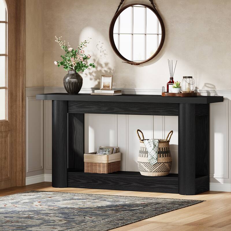 63-Inch Farmhouse Console Table, 2-Tier Narrow Long Sofa Table