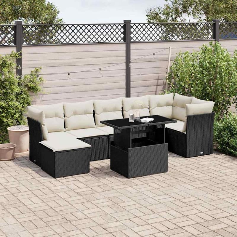 8-Piece Patio Sofa Set with Cushions - 21.7 x 39.4 x 28.7 in - Black and cream without storage