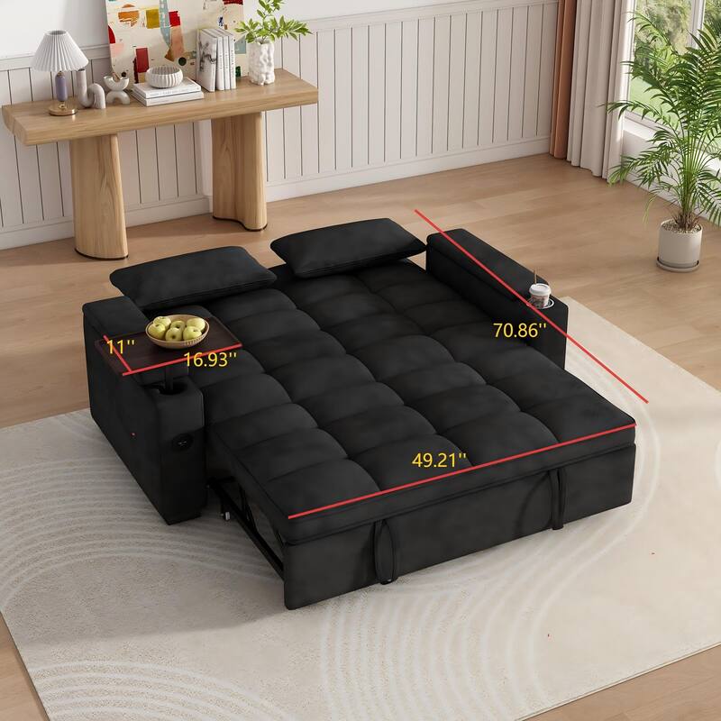 Rossetta Modern Style Chenille Fabric Folding Convertible Pullout Sofa Bed with 3 in 1 Functional Armrest