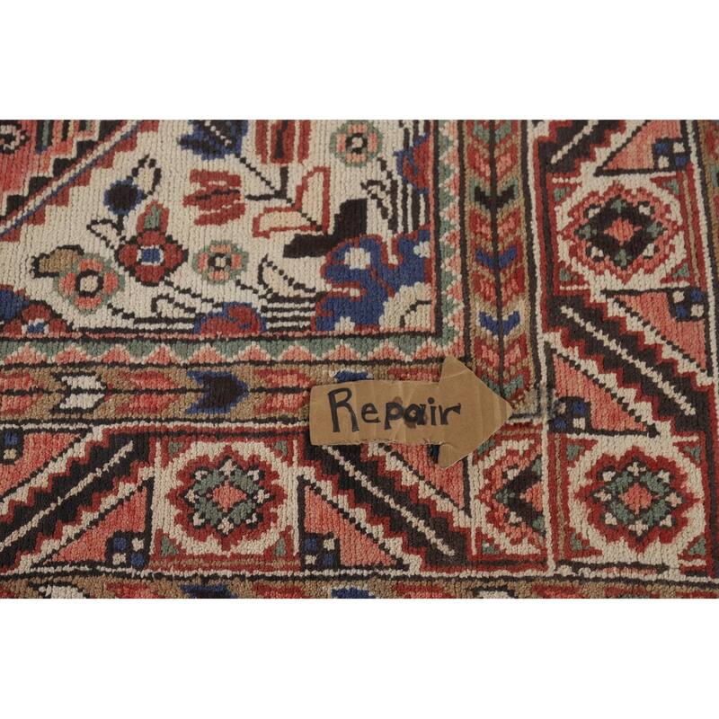 Geometric Pink Hamedan Vintage Persian Area Rug Handmade Wool Carpet - 7'5" x 10'4"