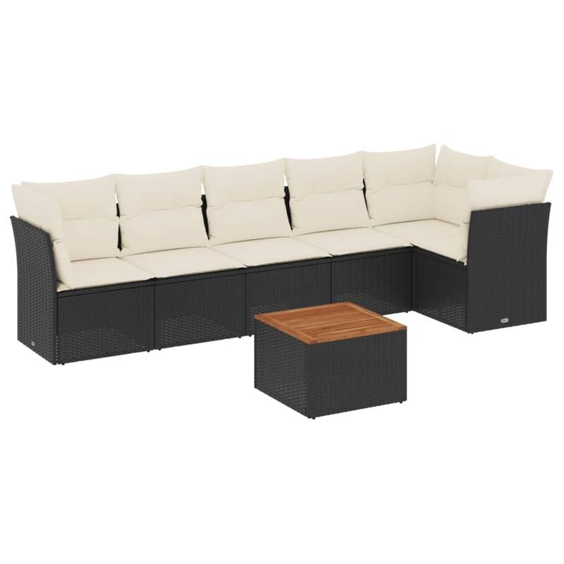 vidaXL Patio Sofa Set with Cushions Outdoor Furniture 7 Piece Poly Rattan - 21.7 x 21.7 x 14.6