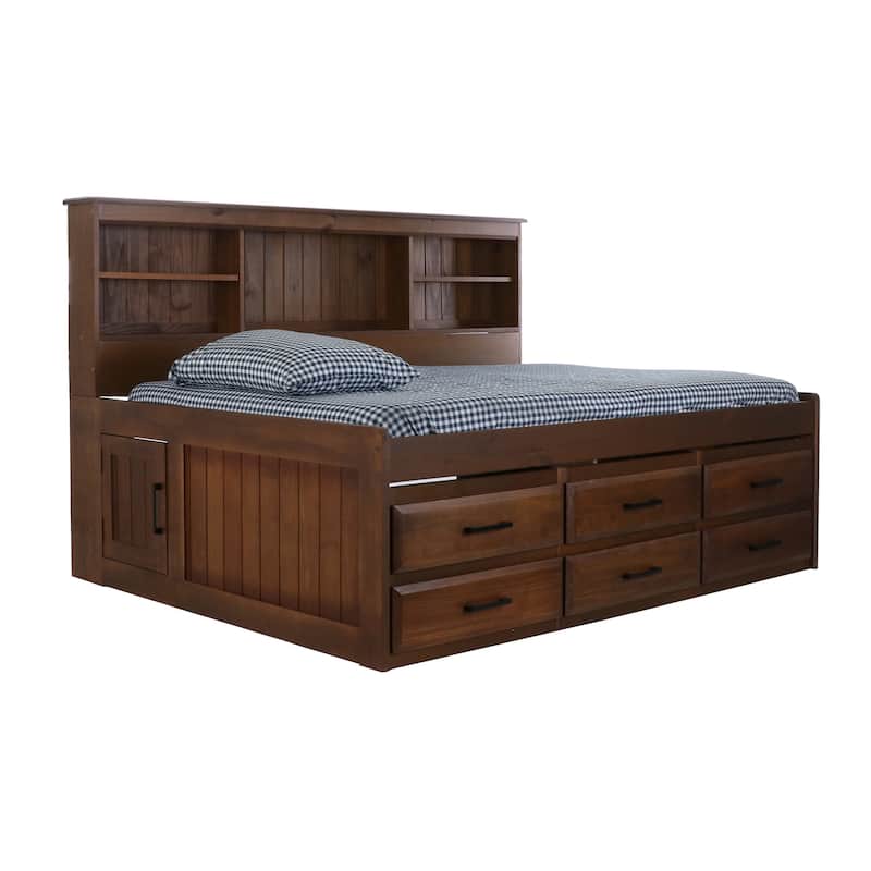 American Furniture Classics Solid Pine Full Daybed with 6 Sturdy Drawers in Classic Walnut