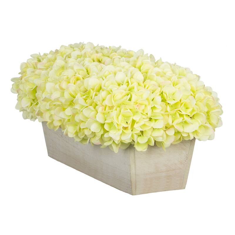 Faux Hydrangeas in White Wood Washed Ledge Planter