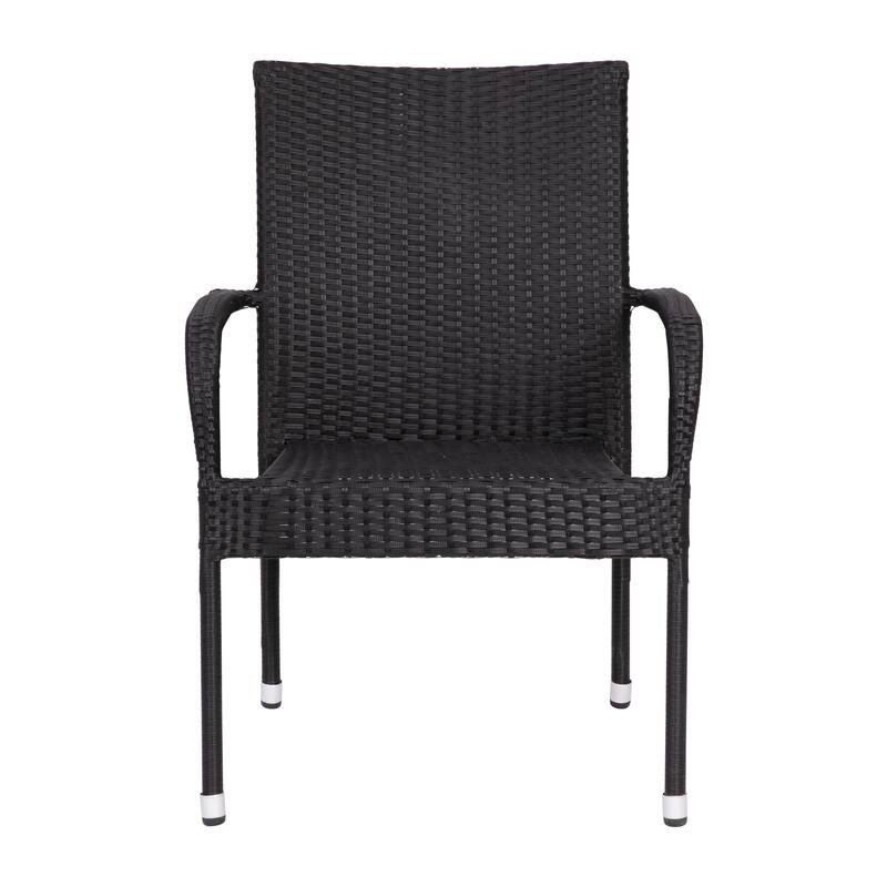Indoor/Outdoor Stacking Steel Framed Wicker Dining Armchairs - 4 Pack