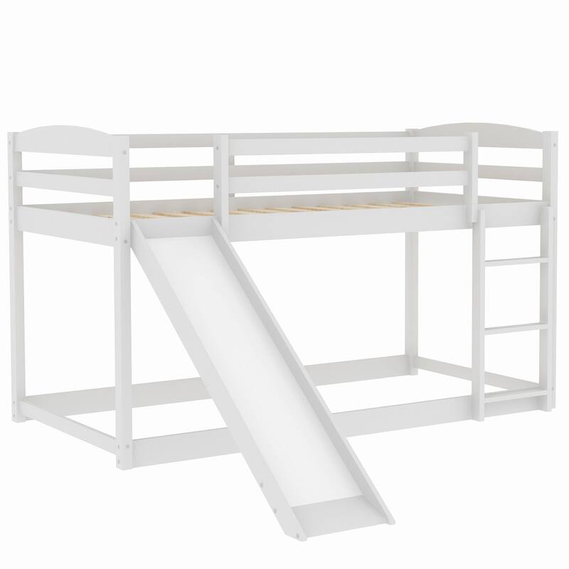 Convertible Twin Bunk Bed with Slide and Ladder in White