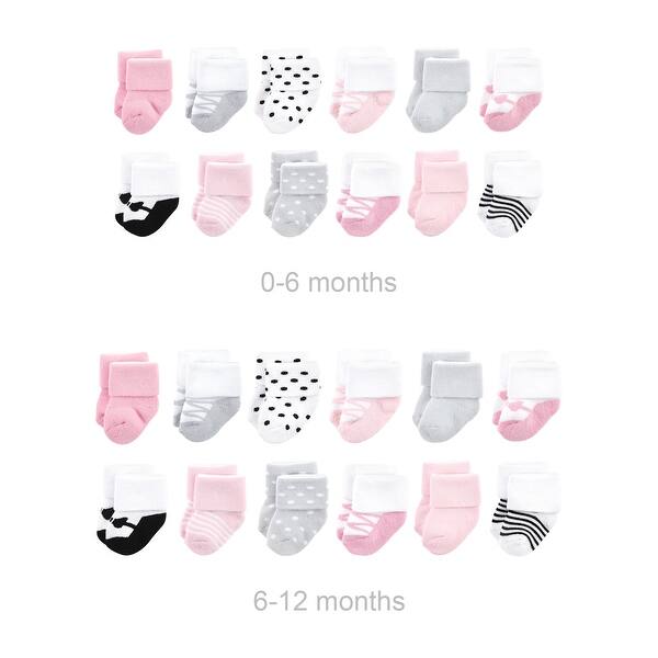 slide 1 of 1, Luvable Friends Infant Girl Grow with Me Cotton Terry Socks, Pink Black Ballet, 0-6 and 6-12 Months - Pink Black Ballet 24-Pack Pink Black Ballet 24-Pack - 0-6 and 6-12 Months