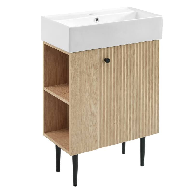 21.6" Wood Bathroom Vanity, Combo Cabinet, Bathroom Storage Cabinet, Single Ceramic Sink, Left Side Storage