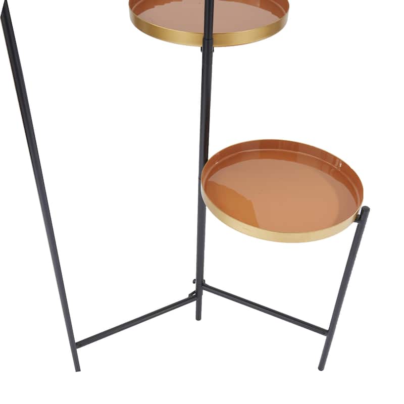 Metal Foldable 3 Tier Indoor Plantstand with Enameled Interior - Orange - Roche River Decor